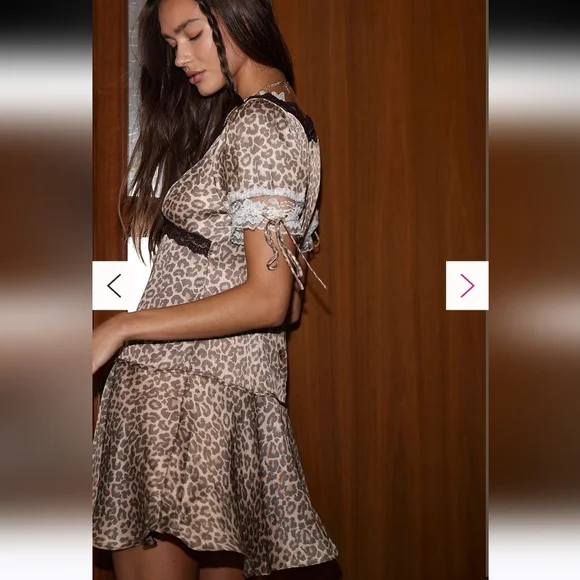 NWT Free People Jos Mini Dress Leopard and lace size small‎ - Picture 3 of 15
